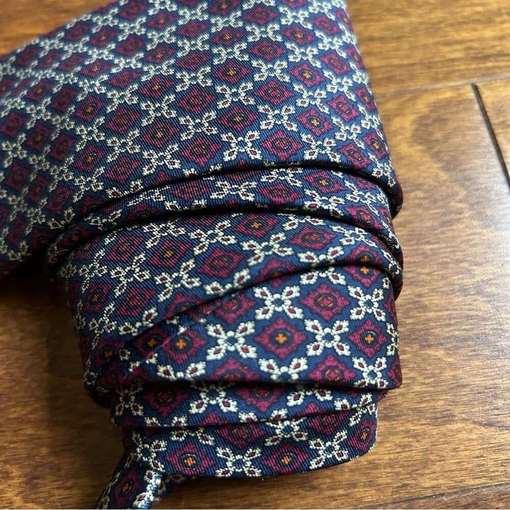 Posh Newport Beach Vintage Red & Blue Geometric Silk Tie, Hand Printed in Italy - Picture 3 of 12